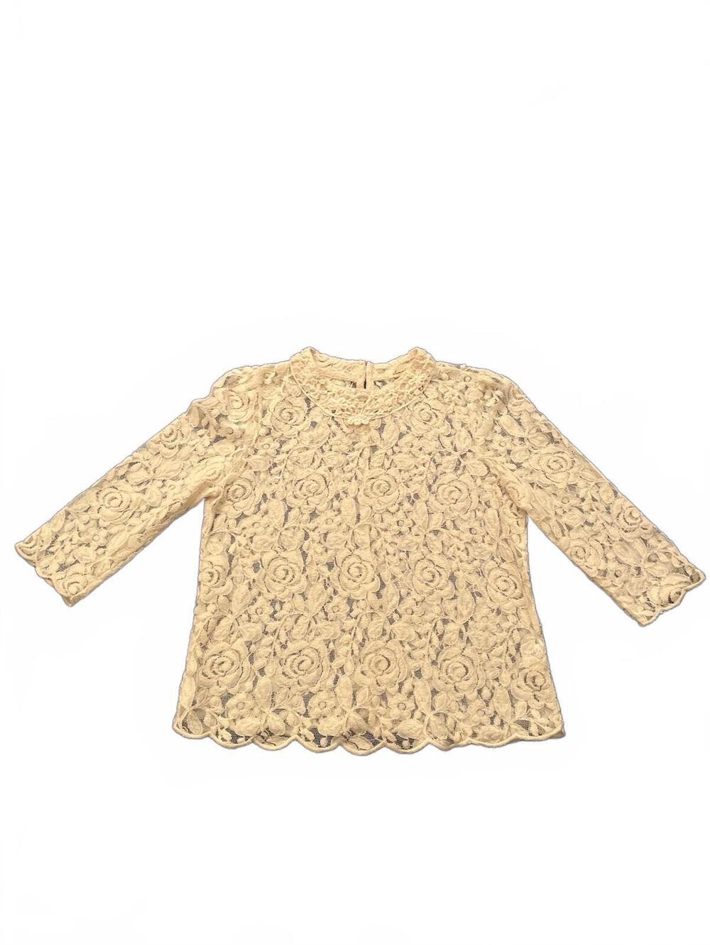 Emma Toi Women's Lace Blouse Cream Small Elegant Floral Pattern 3/4 Sleeve Top